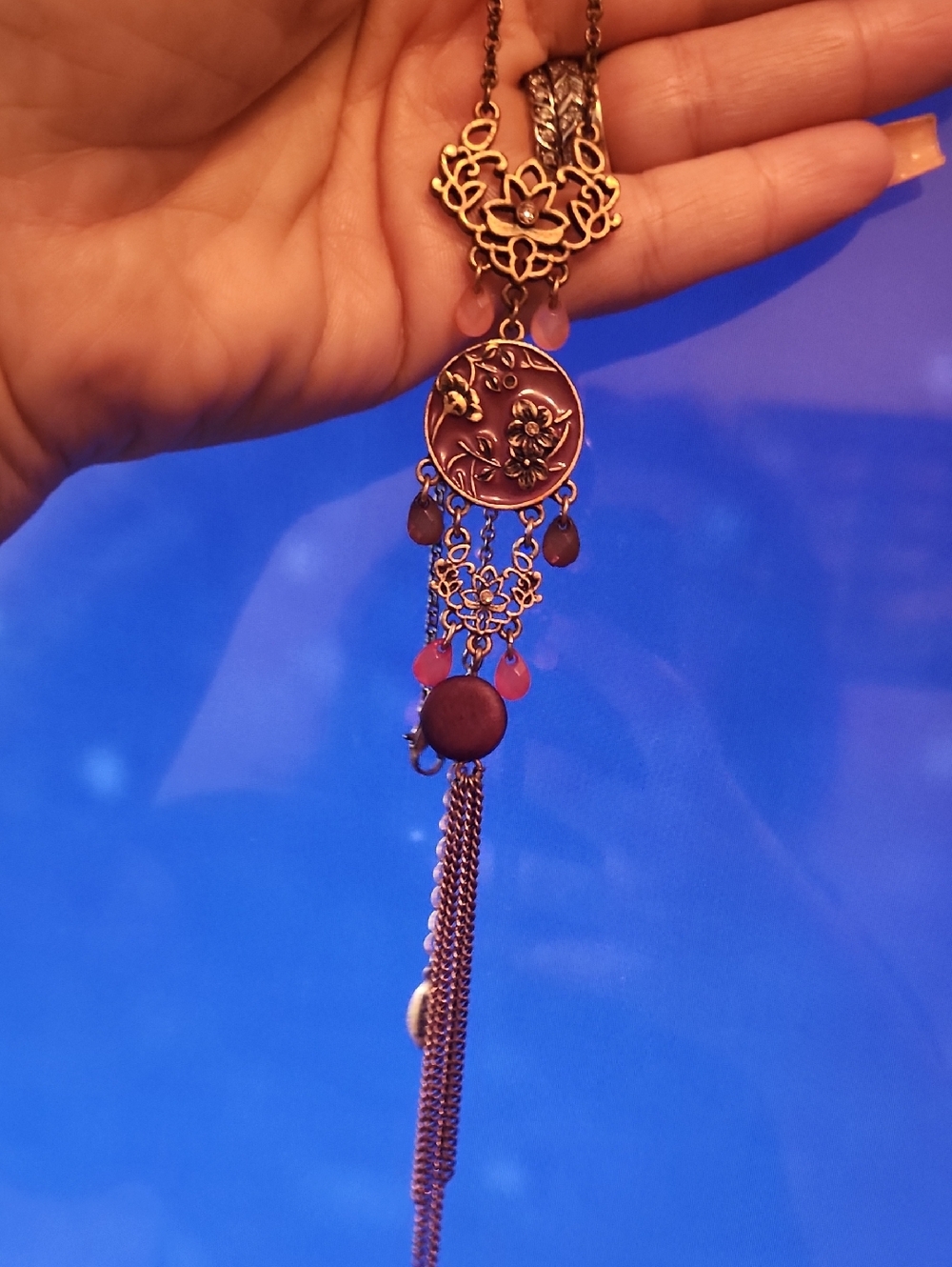 Vintage-Inspired Purple Floral Pendant Necklace - Women Jewelry